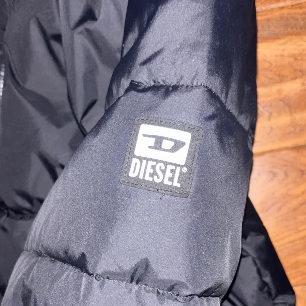 Youth Black Diesel Puffer Jacket with Hood